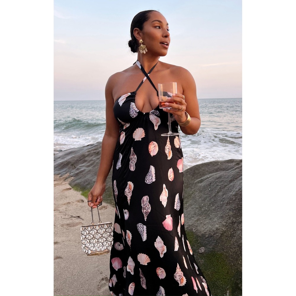 Show Me Your Mumu Maxi Dress Black With Shells Large New With Tags
